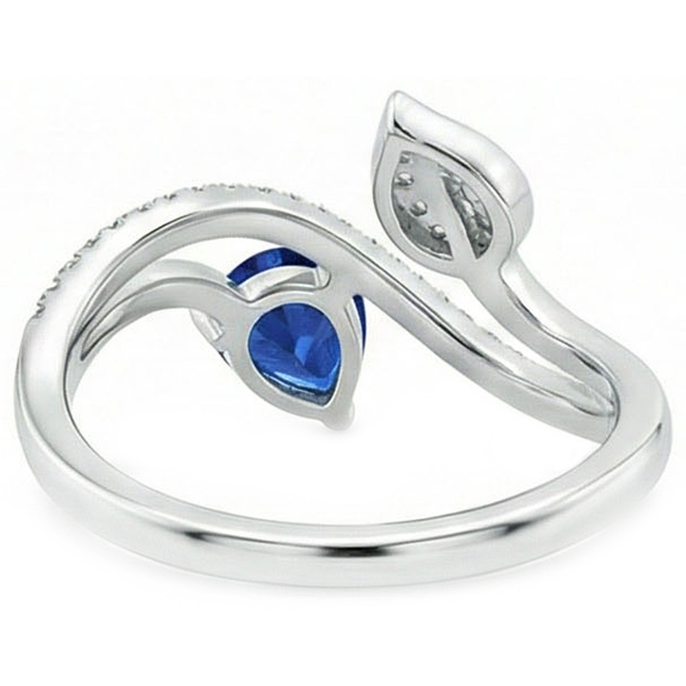 Toi et Moi Diamant Damenring Birne Blauer Saphir 4 Karat Blatt Stil
