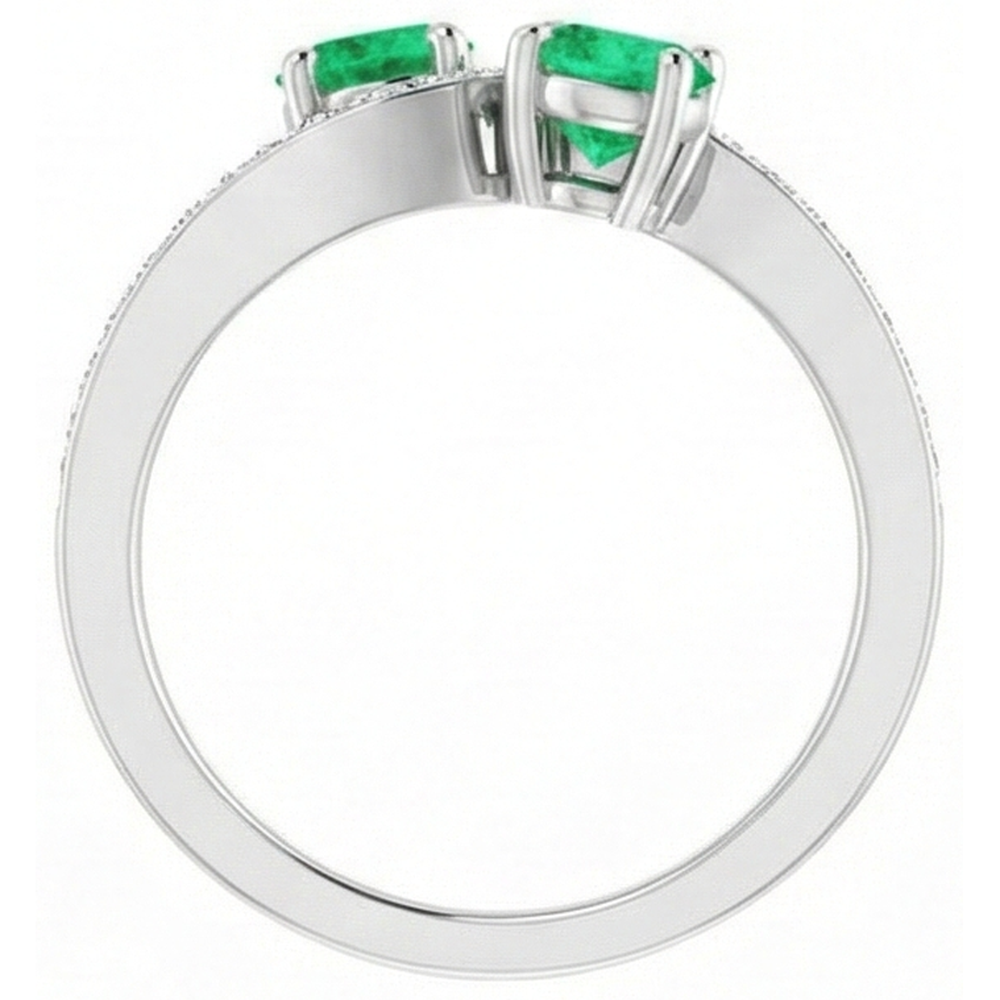 Toi et Moi Runder grüner Smaragd 2,60 Karat Diamantring Weißgold 14K