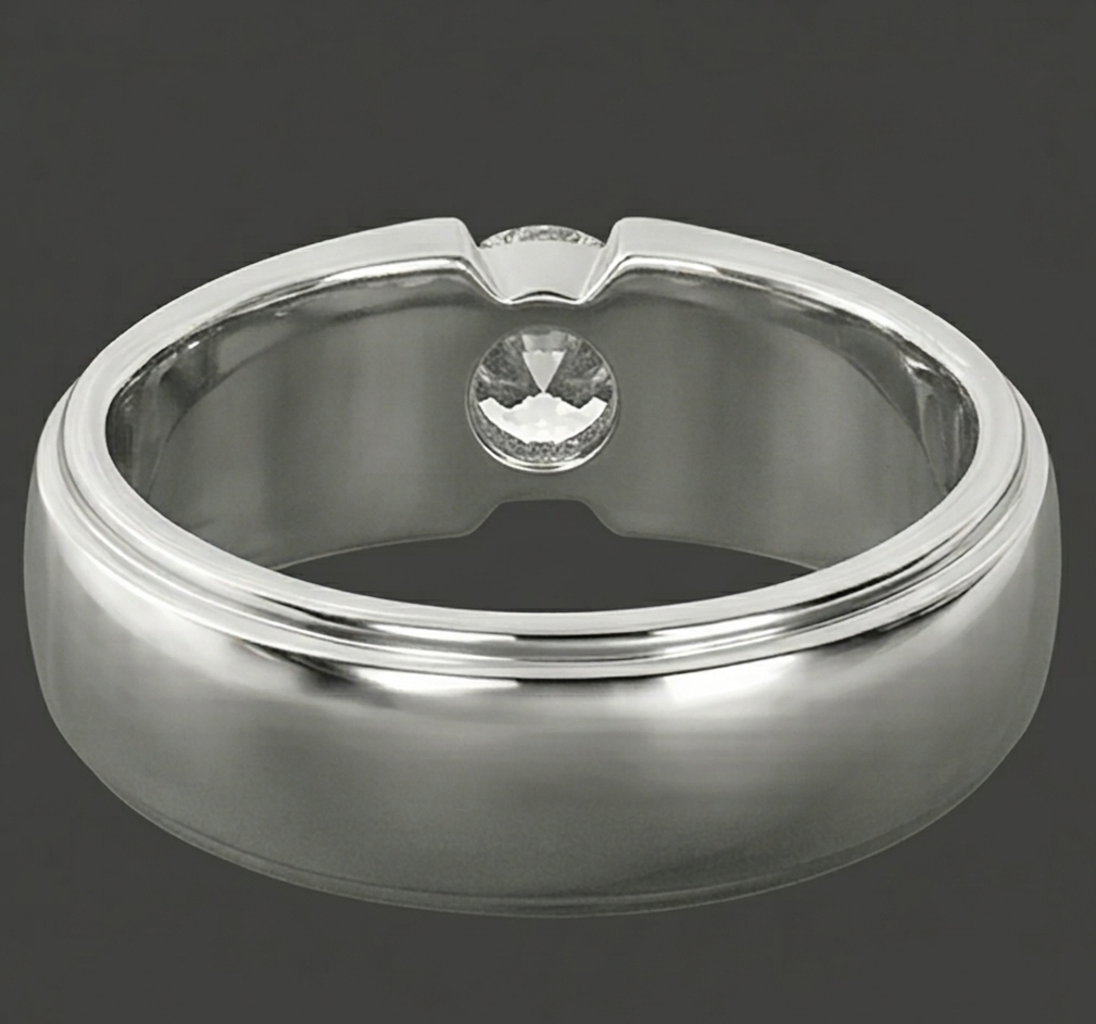 Trendig Herren Ring Echt Rund Diamant Solitär