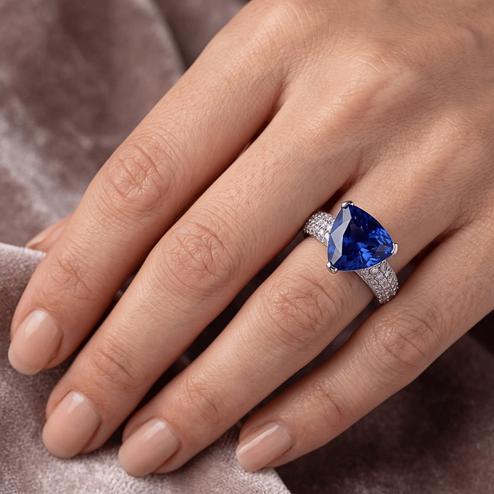 Trillion Edelstein Ceylon Saphir Ring Pave Set Natürlicher Diamant ( nicht im Labor gezüchtet )en 3,50 Karat
