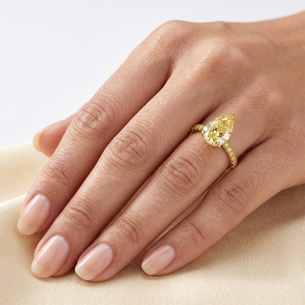 Tropfen-Schliff Fancy Gelber Diamant Schmuck-Ring in 14K