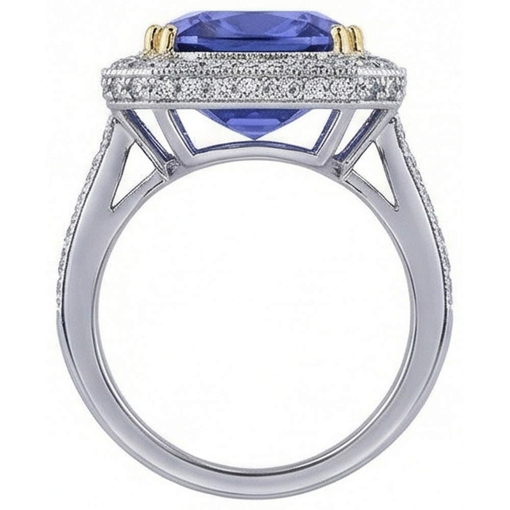 echter round tansanit 4.25Karat ring mit Diamantbesatz