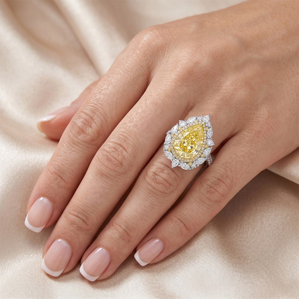 VVS Reinheit Halo-Fassung Ring – Gelber Kanarienvogel-Diamant