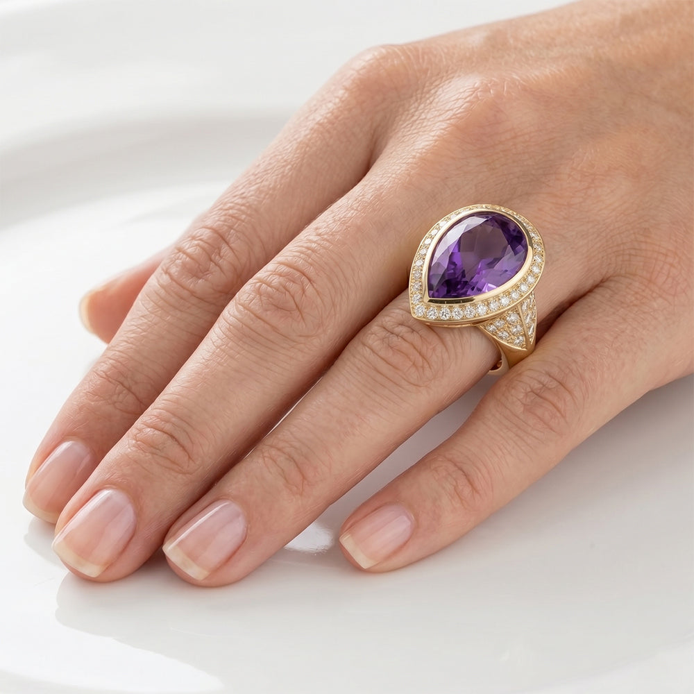VVS Reinheit Schmuckstein-Ring – Lila Amethyst 6,50 Karat 14K