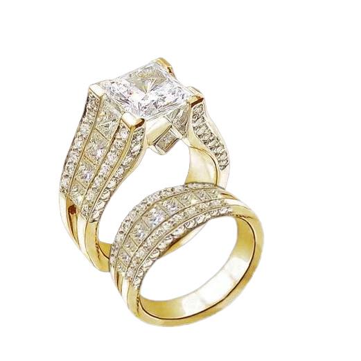 Verlobungsring-Bandset 5.01 Ct. Wunderschöne Natürliche Diamanten Gelbgold 14K