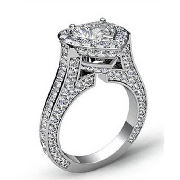 Verlobungsring Mit Herz Und Rundem Echt Diamanten 6,45 Ct Halo Schmuck