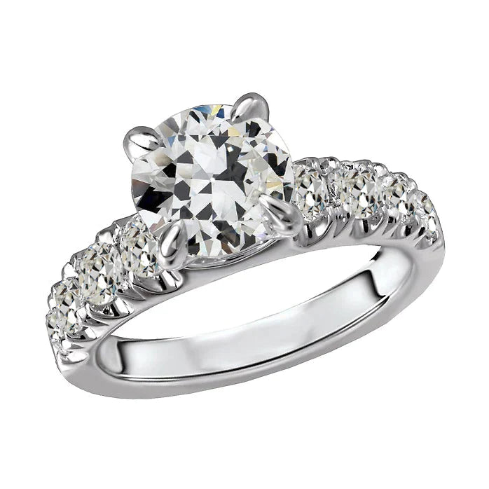 Verlobungsring Runder Alter Minenschliff Echt Diamant Weißgold 5 Karat