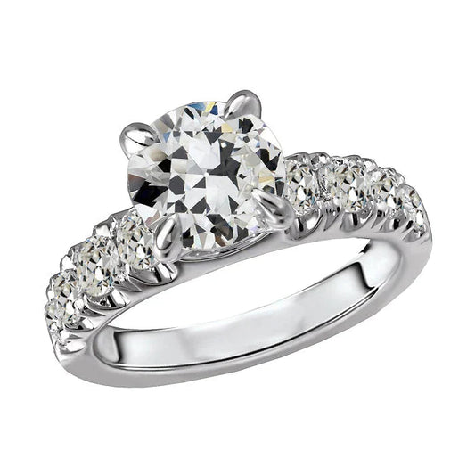 Verlobungsring Runder Alter Minenschliff Echt Diamant Weißgold 5 Karat