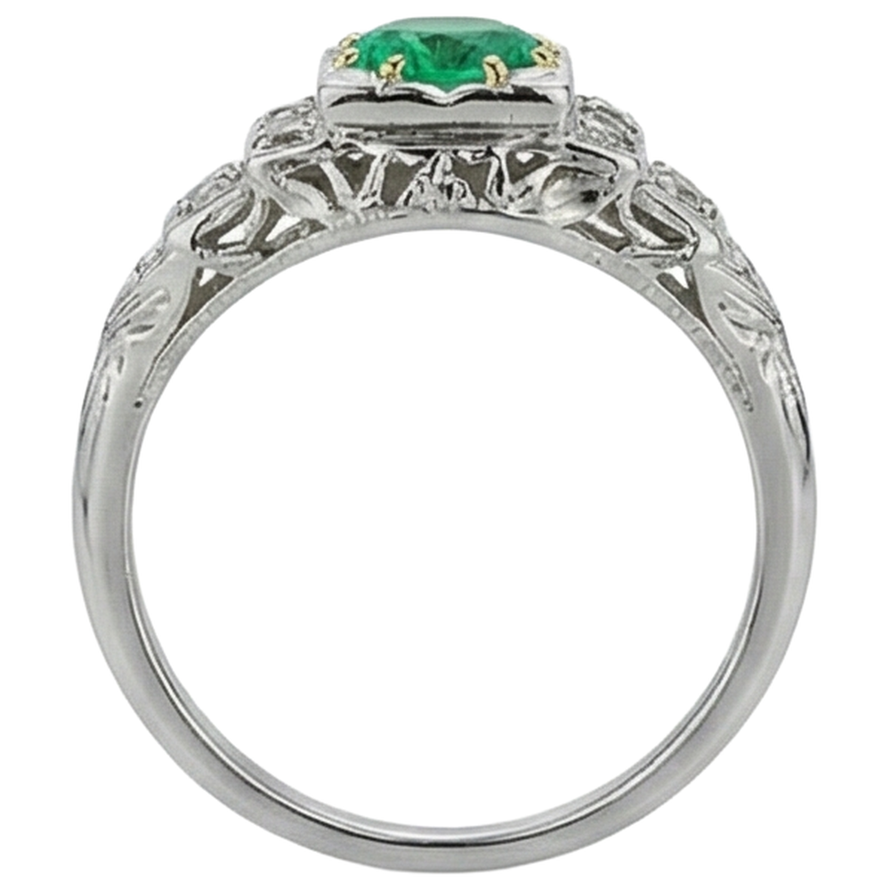 Rund-Brillant Kolumbianischer Smaragd Ring in 14 Karat Zweifarbig Gold – Rückansicht