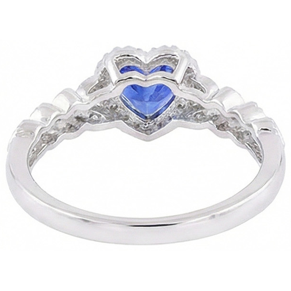 Weißgold Halo Heart Blue Saphir Ring Leaf Style 2,50 Karat