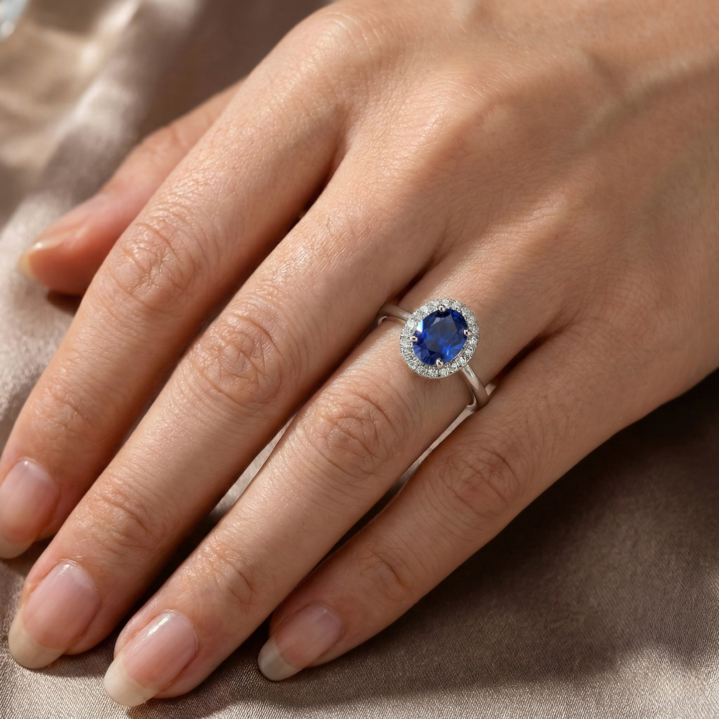 Weißgold 14K 2.30 Kt Ceylon Saphir Diamanten Ring Neu