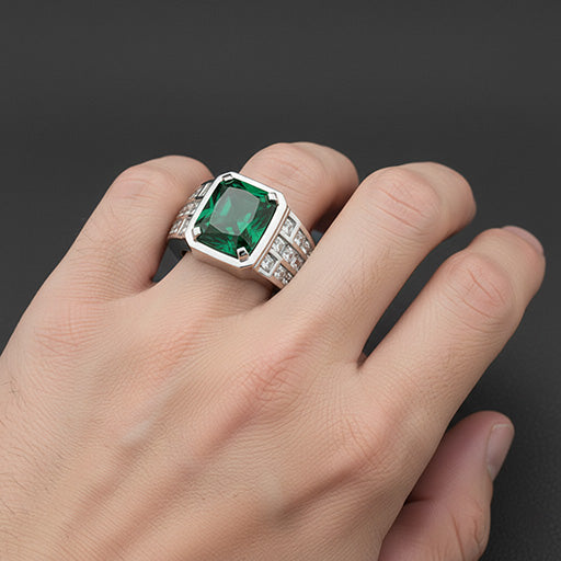 Brillanter Kolumbianischer Smaragd Männer-Ring 11,00 Karat – Schrägansicht