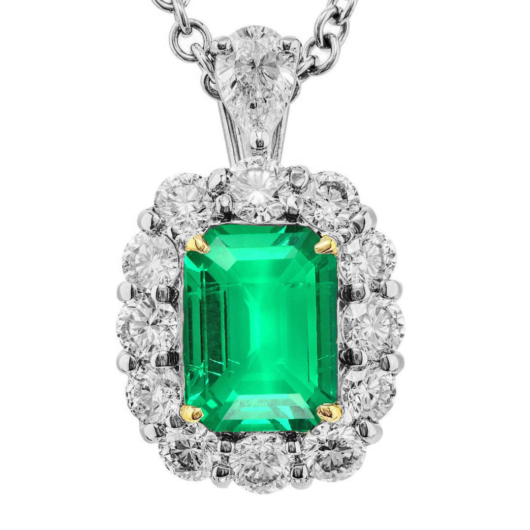 Smaragd Stein-Halskette 6-Karat Bicolor 14K Gold – Hauptansicht