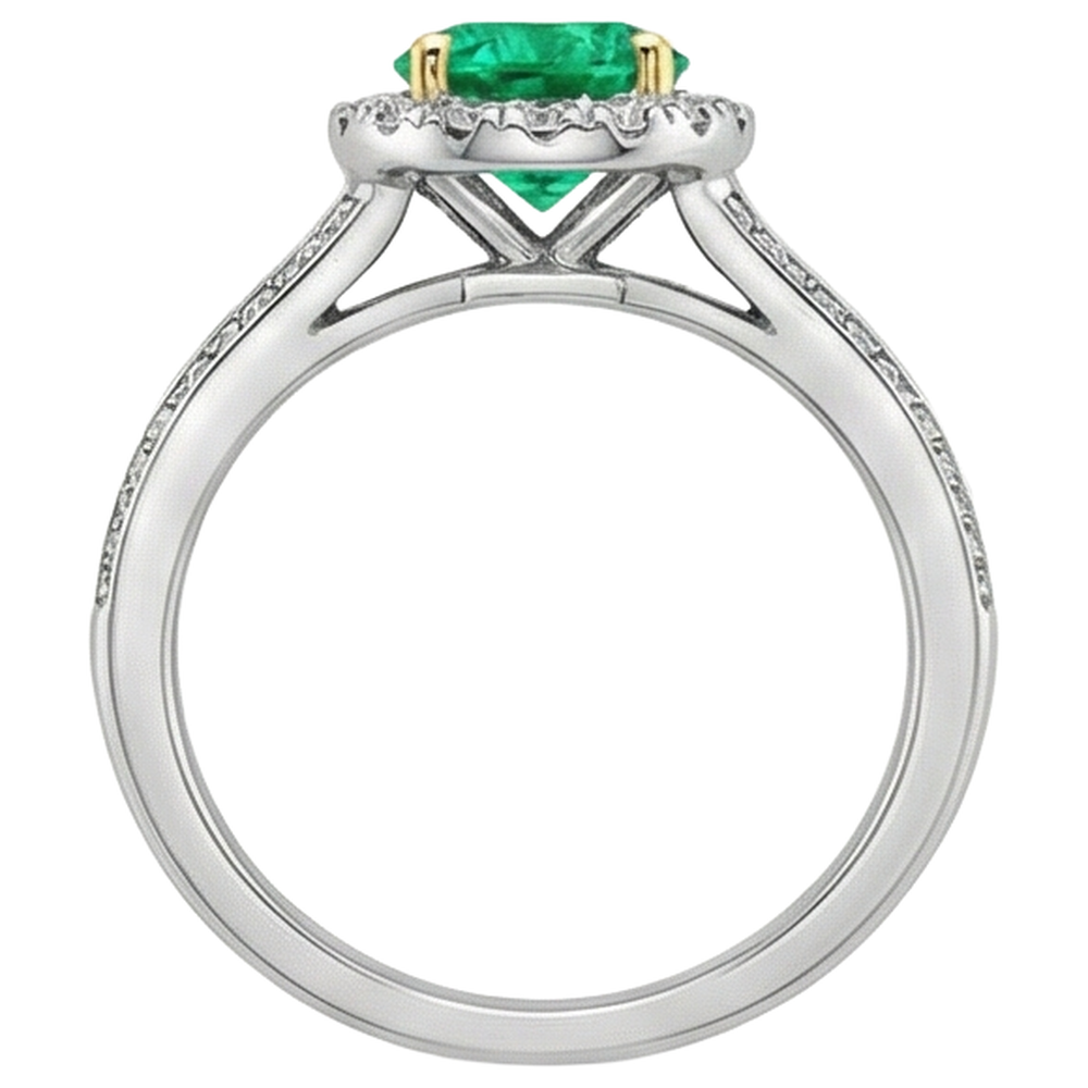Schmuckstein-Ring Bicolor 14K Gold mit Edler Smaragd – Draufsicht