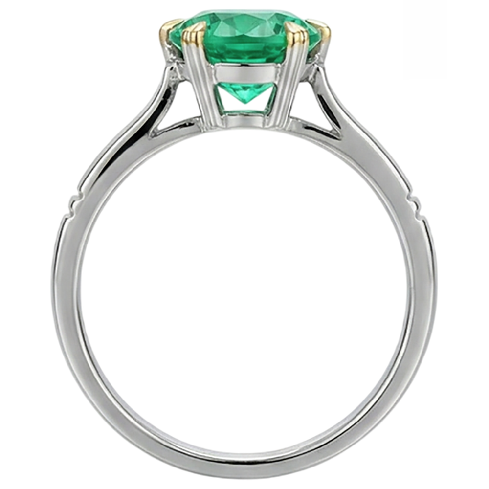 Authentischer Edler Smaragd Schmuckstein-Ring 3 Karat 14 Karat Zweifarbig Gold – Draufsicht