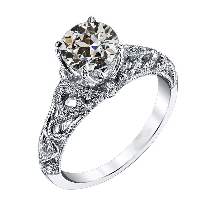 Antik-Kissen-Schliff Diamant Ring in 14K Weißgold – Hauptansicht