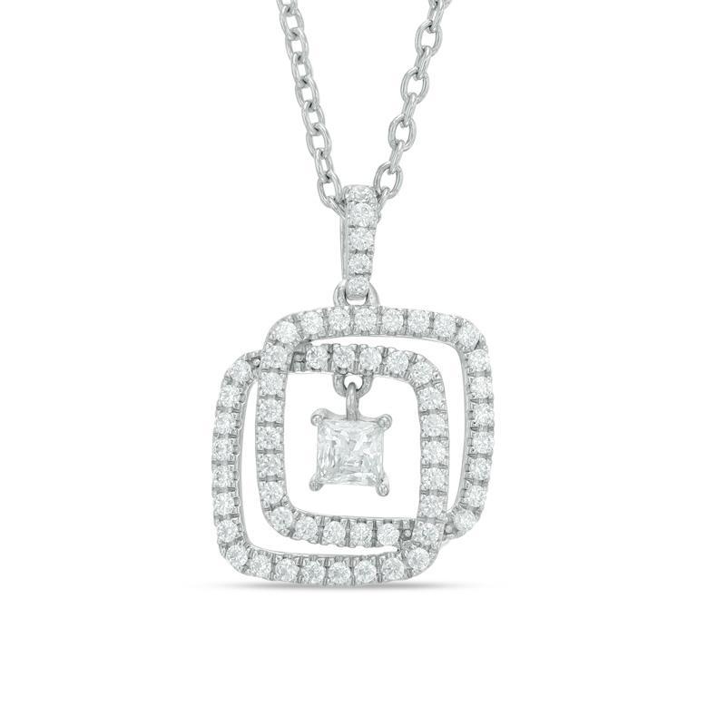 1,59 Ct Princess & Round Echt Diamond Ineinandergreifender Anhänger Weißgold 14K