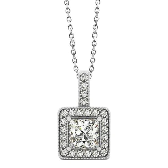 1.50 Karat Princess Echt Diamond Anhänger Halskette WG 14K Ohne Kette