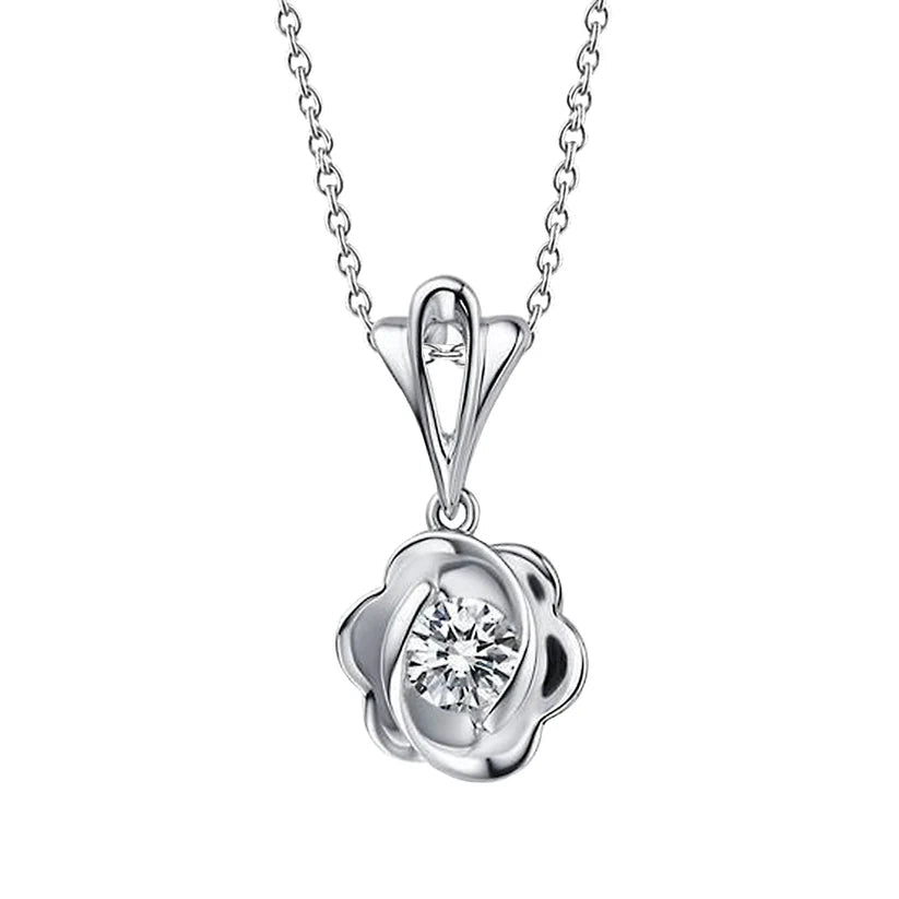 Anhänger Halskette 14K Weißgold 1 Karat Natürliche Diamanten im Rundschliff Solitär