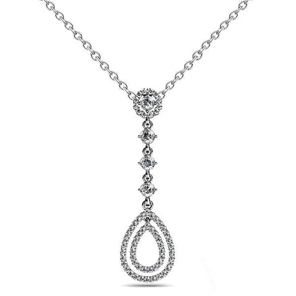 Doppeltropfen-Halskette Mit Rundem Natürliche Diamant-Anhänger 6 Karat Weißgold 14K