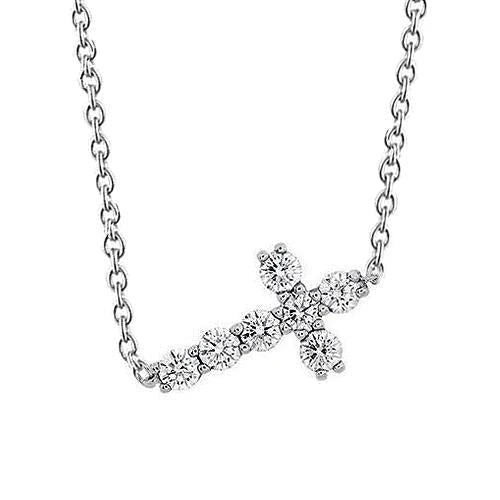Echte Diamant Kreuz Halskette Anhänger 1,40 Karat Weißgold 14K