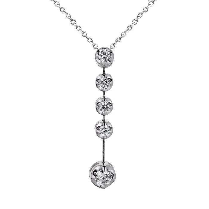 Fünf-Stein-Halskette mit Rundschliff-Echt Diamant-Anhänger 3 Karat Weißgold 14K