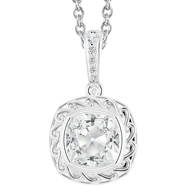 Gold 14K Quadratischer Natürliche Diamant-Anhänger, Kissen, Alte Schliff-Lünette, 6 Karat
