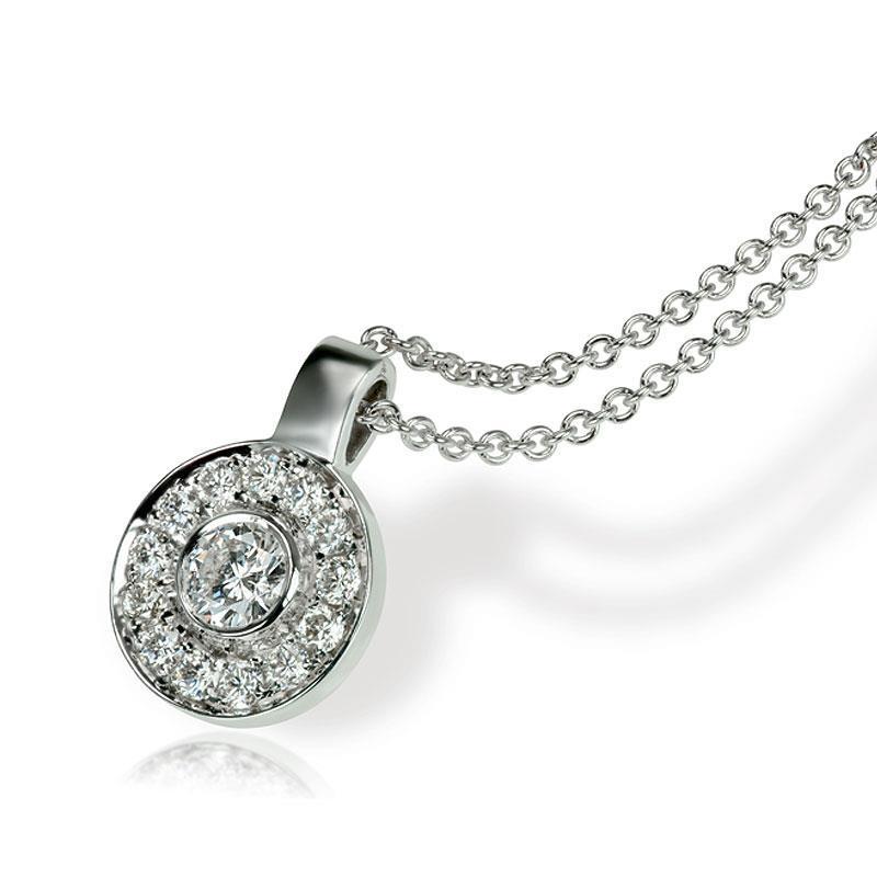 Runde Halo 1,5 Karat Echte Diamant-Anhänger-Halskette Aus Massivem Weißgold 14K