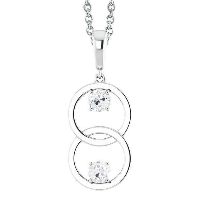 Runder Echt Diamant-Anhänger Mit Zwei Steinen im Alten Minenschliff, 1 Karat Weißgold, 14K