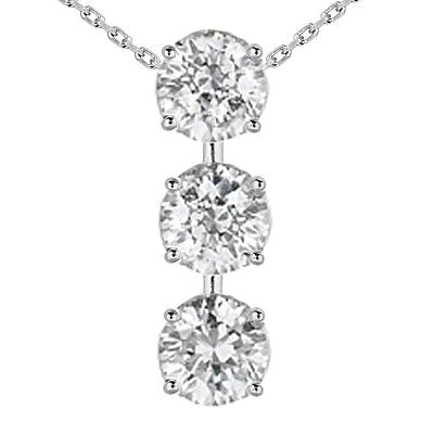 Runder Echt Diamant-Drei-Steine-Journey-Anhänger Mit Kette 6 Karat