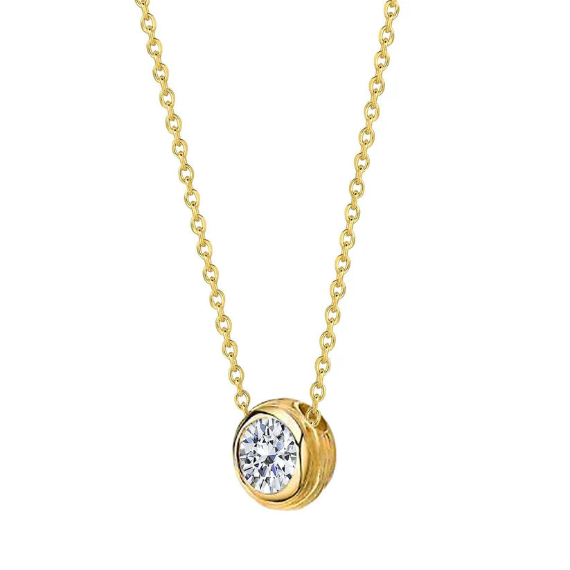 Rundschliff Solitär-Natürliche Diamant-Anhänger-Halskette 2 Karat Gelbgold 14K