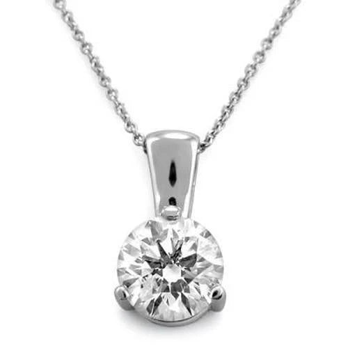 Solitaire Runden Echte Diamant Damen Anhänger 3 Krappen Set 0.80 Karat WG 14K