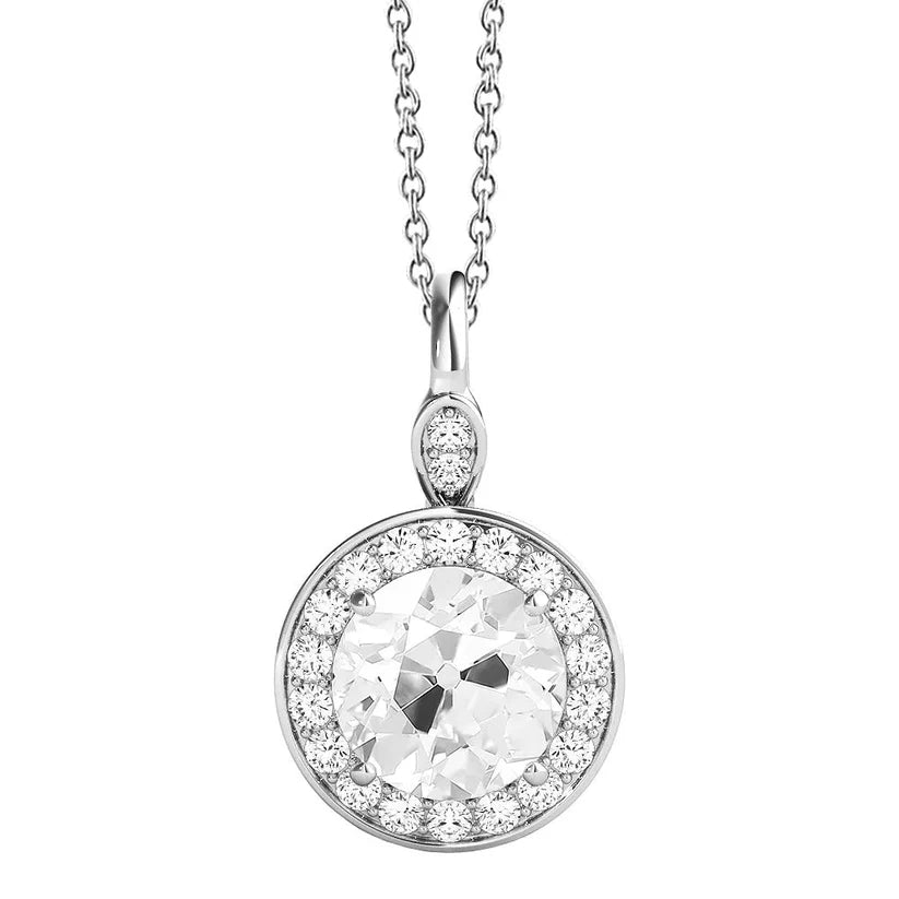 Weißgold 14K Natürliche Diamantanhänger Halo Rund Altschliff 4 Karat