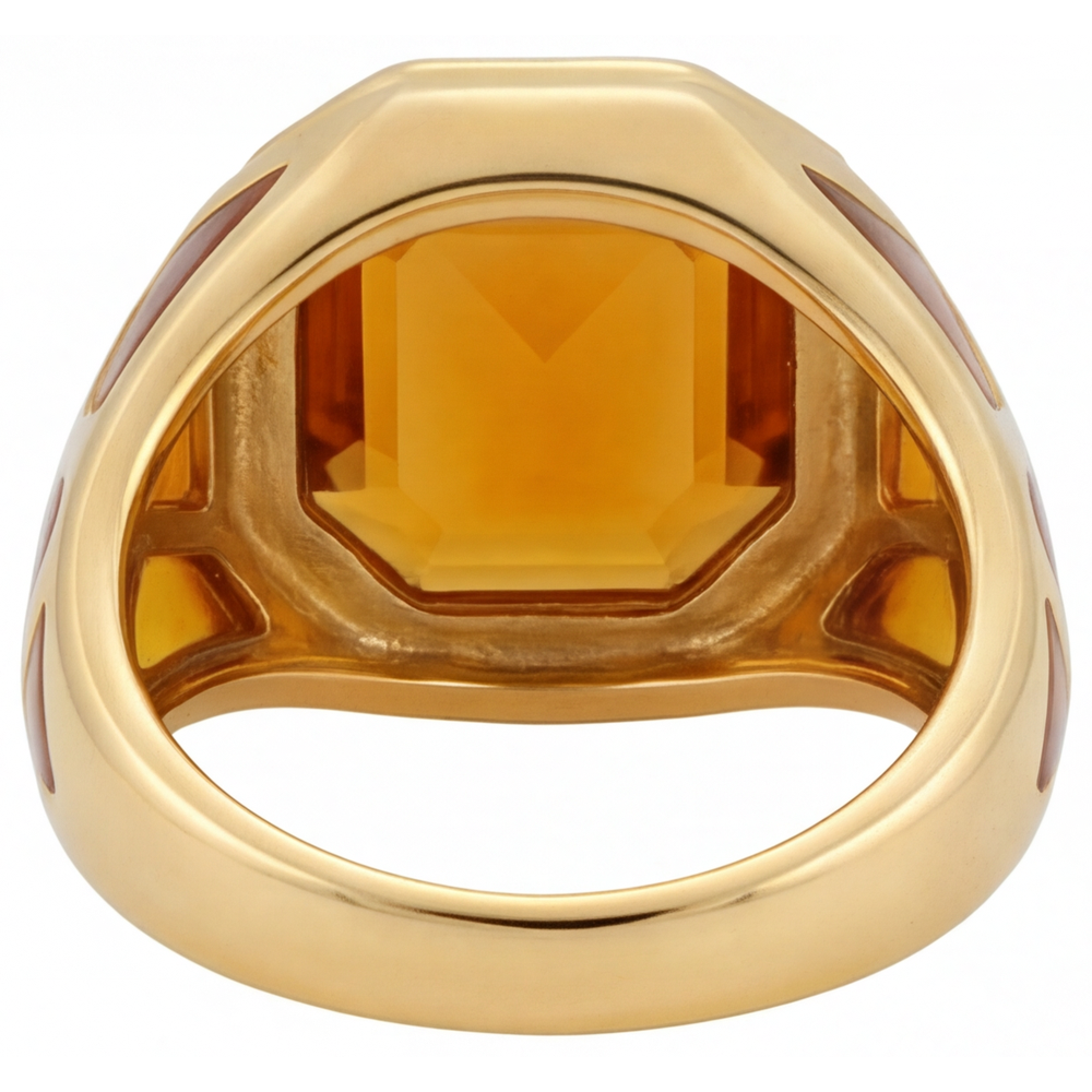 Smaragd-Schliff Citrin Ring in 14 Karat Gelbgold – Profilansicht