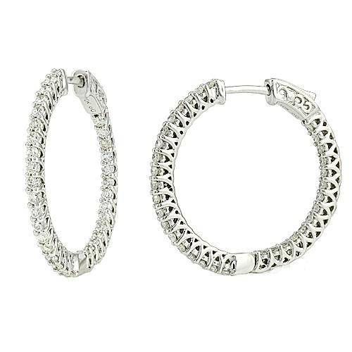 14K Weißgold 2 Karat Inside Out Echte Diamant Creolen