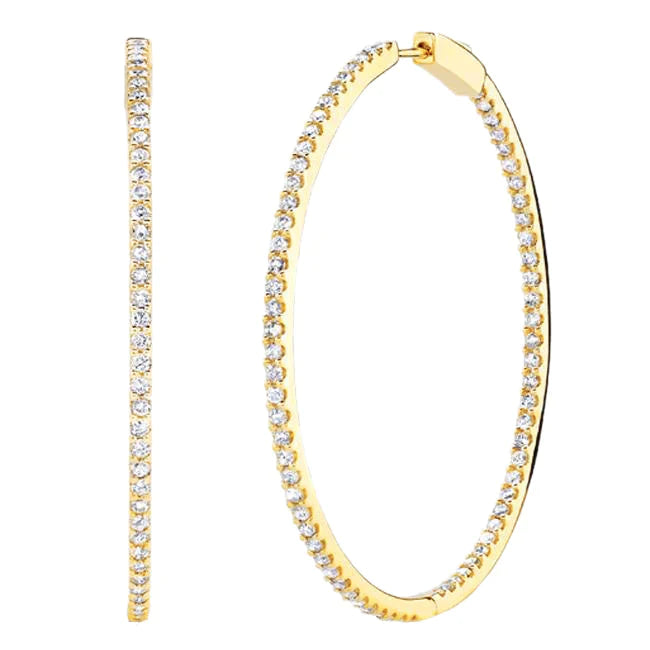 Gelbgold 14K Rundschliff 3 Karat Echt Diamanten Lady Creolen