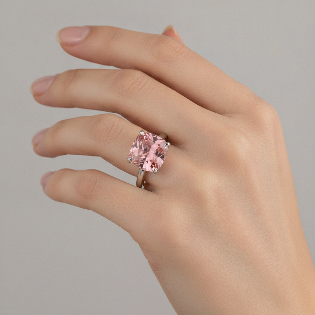 Padparadscha-Saphir Verlobungsring 3 Karat natürlicher Kissenschliff schlichter Solitär 14 Karat Weißgold