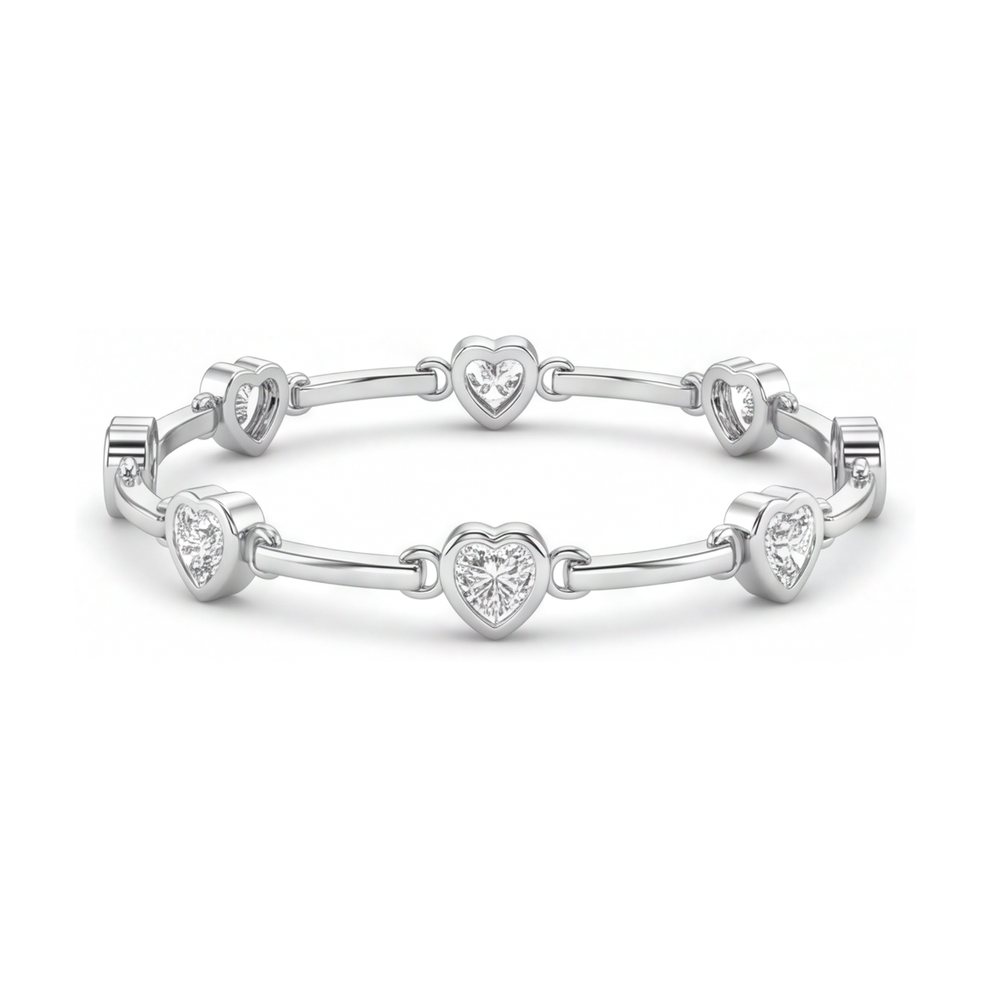 Diamant-Herzarmband, 4 Karat, im Labor gezüchtet, Stäbchen-Elemente, 14 Karat Weißgold, 7 Zoll