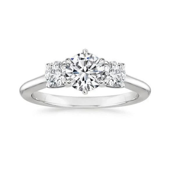 3.25 Karat 3 Steine Stil Echte Diamanten im Rundschliff Ring Weißgold 14K Neu