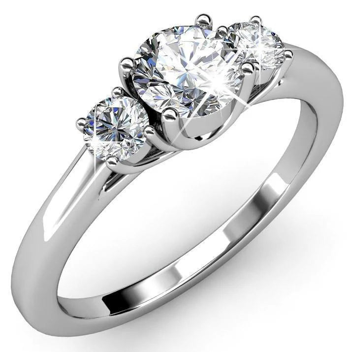 Echte 3.25 ct Verlobungsring Mit Drei Steinen im Rundschliff Weißgold