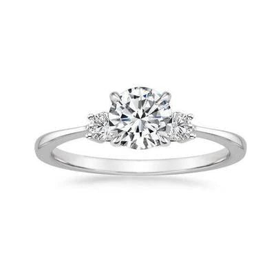 Jubiläumsring Rund 3 Karat Echt Diamanten Drei Steine Weißgold 14K
