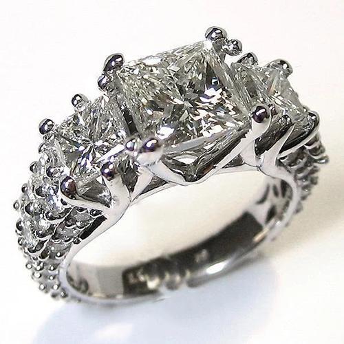 Prinzessin And Runden Echte Diamant 3 Steinstil Verlobungsring 3.50 Karat