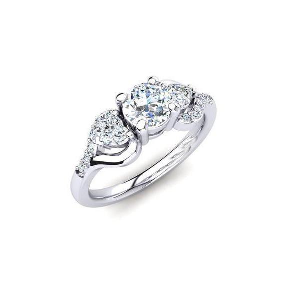 Runder Echte Diamant im Herzschliff Mit 3 Karat Und Akzenten Drei-Stein-Ring Neu
