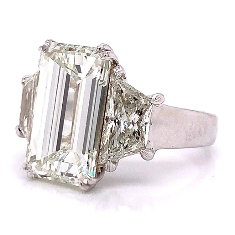 Smaragd Trapez Ring Großem Echt Diamant Drei Steinen