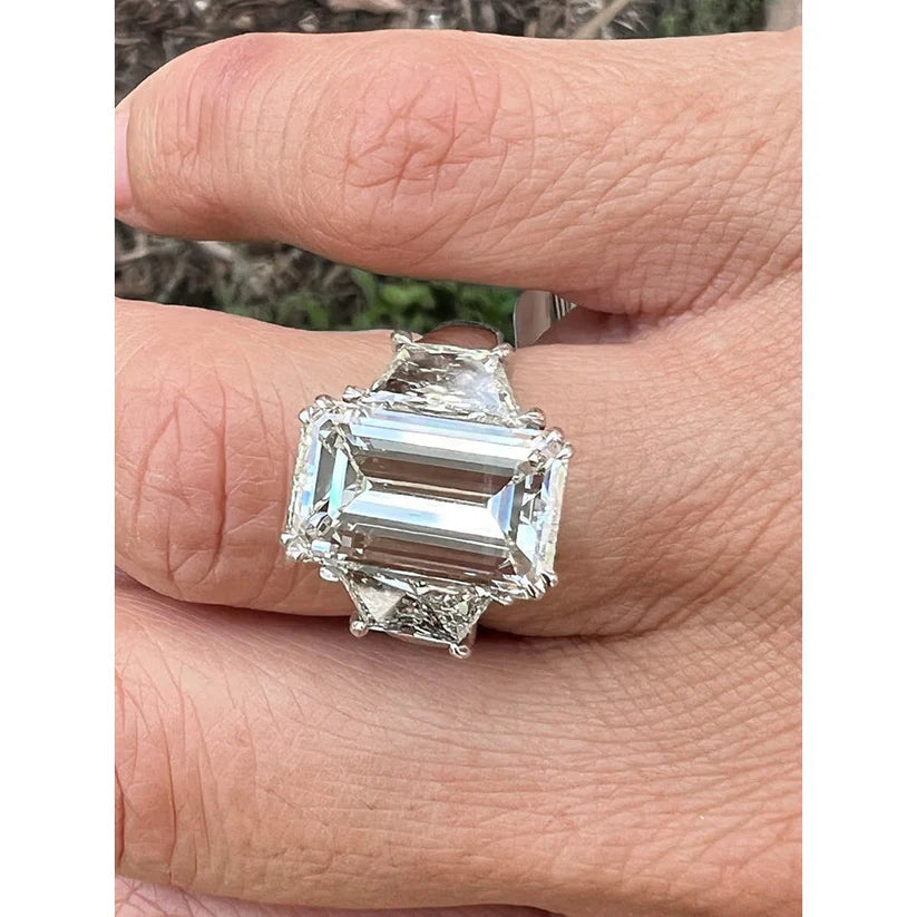 Smaragd Trapez Ring Großem Echt Diamant 9 Karat