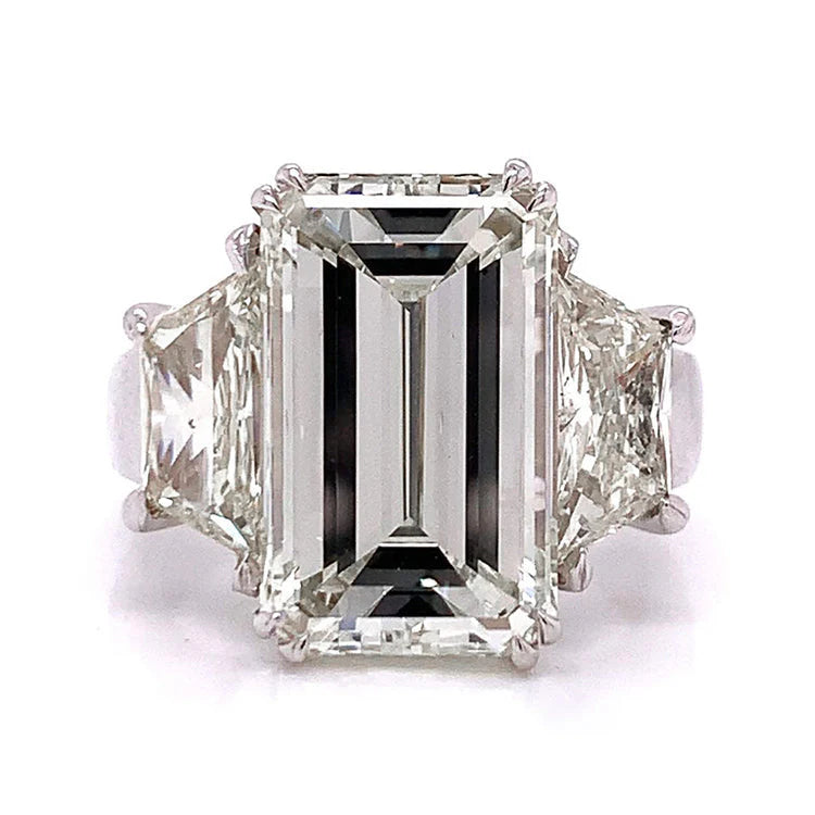 Smaragd Trapez Ring Großem Echt Diamant Drei Steinen 9 Karat
