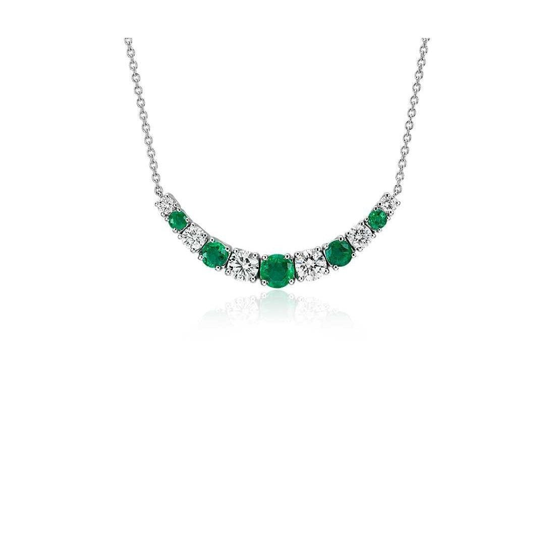 26 Karat Grün Smaragd im Rundschliff mit Diamant Halskette Weißgold 14K
