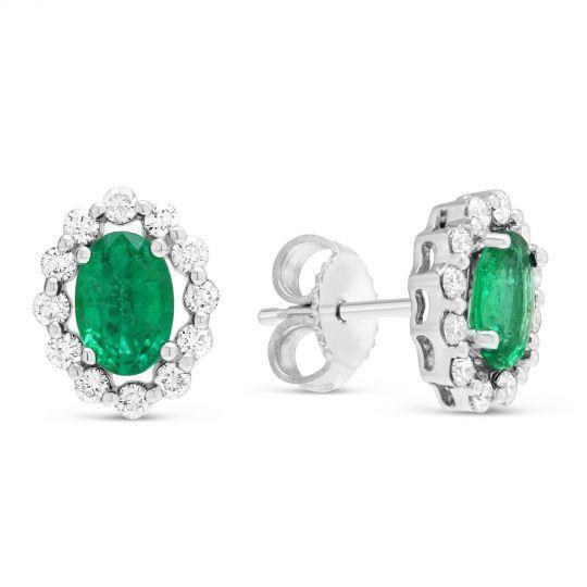 4,70 Karat Krappenset Grün Smaragd mit Diamanten Halo-Ohrstecker