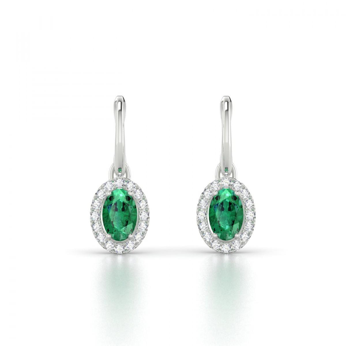 Creolen baumeln 7.80 Karat Grün Smaragd & Diamant Weißgold 14K