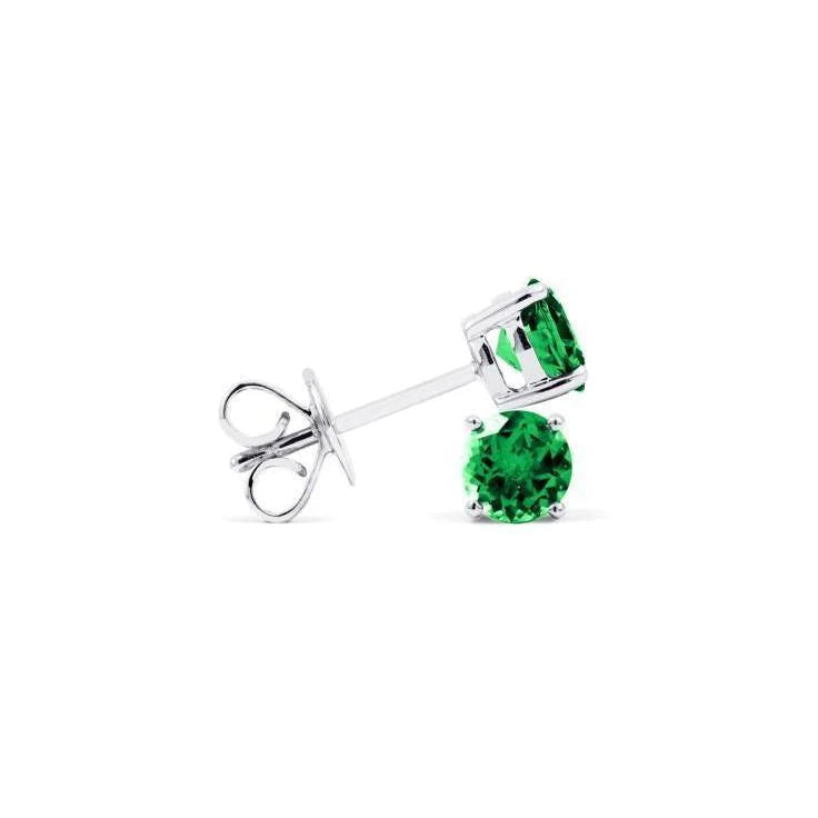 Damen Ohrstecker 5 ct. Runder Grön Smaragd und Diamanten Gold 14K